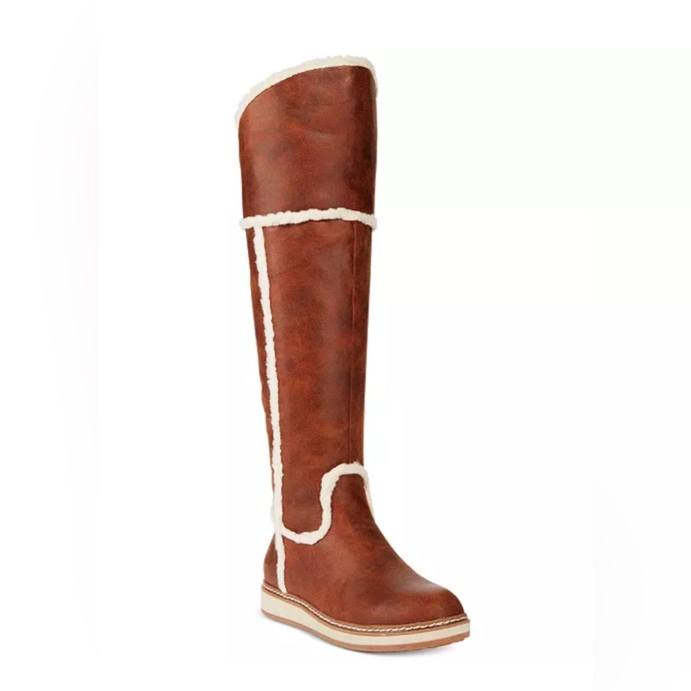 Nine West Deep Snow Brown Shearling-Lined Knee-High Boots sz 9